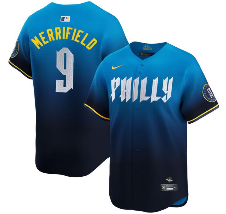 Men's Philadelphia Phillies #9 Whit Merrifield Blue 2024 City Connect Limited Stitched Jersey